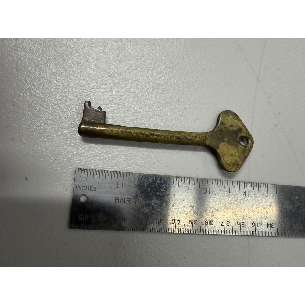 Antique Brass Barrel Key Vintage Skeleton Key Triangular‎ Bow 3.5 Inch